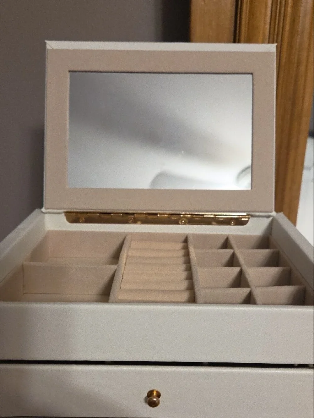 White Ribbed Storage Cabinet with Gold Handles - Home Storage & Organization